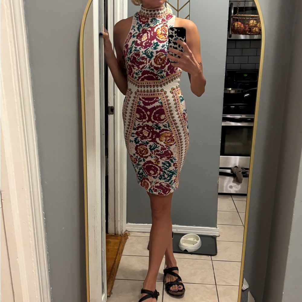 Ronny Kobo Floral Bodycon Sweater Dress